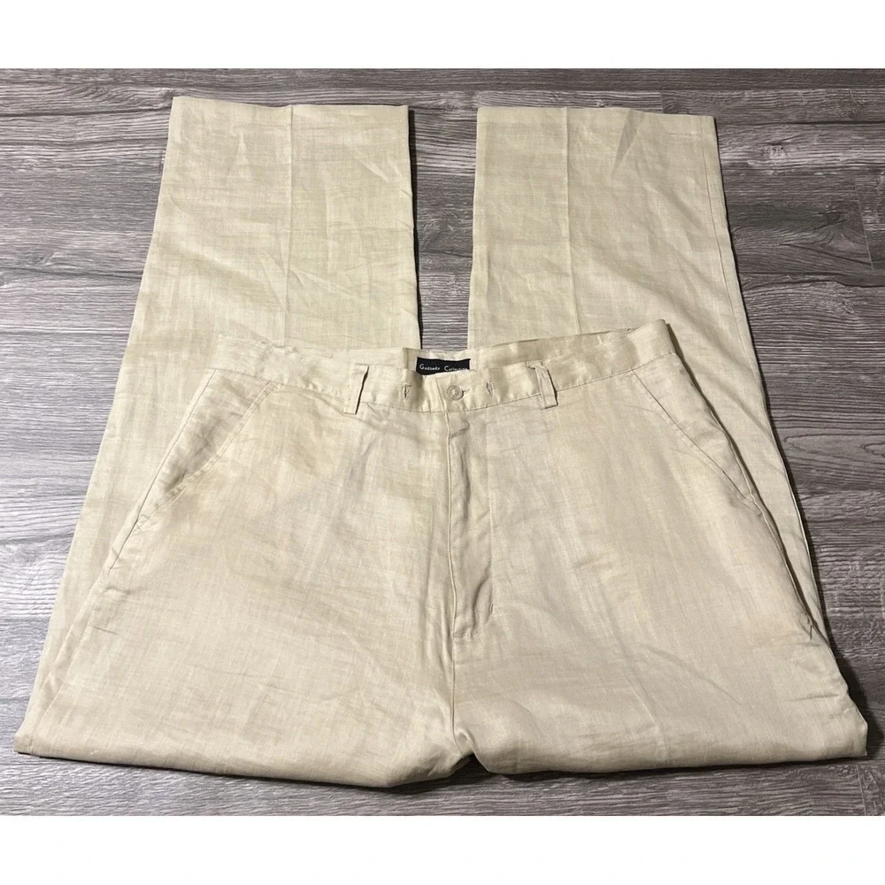 Godbody Collection Men's 100% Linen Straight Leg Pants in Beige Size 36x29